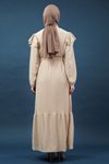 Krem Fırfırlı Tesettür Elbise
