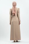 Krem Rengi Taş Detaylı Tesettür Abiye Elbise
