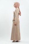 Krem Rengi Taş Detaylı Tesettür Abiye Elbise