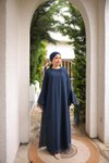 Lacivert Astarlı Şifon Tesettür Abiye Elbise