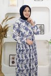 Lacivert Çiçek Desenli Tesettür Elbise