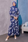 Lacivert Çiçekli Tesettür Elbise