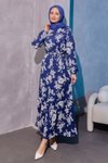 Lacivert Çiçekli Tesettür Elbise