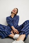 Lacivert Çizgili Beli Lastikli Gömlek Pantolon İkili Takım