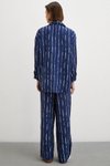 Lacivert Çizgili Beli Lastikli Gömlek Pantolon İkili Takım