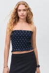 Lacivert Desenli Büzgülü Bluz