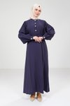 Lacivert Düğme Detaylı Modal Elbise