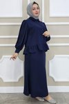 Lacivert Fırfır Detaylı Etekli İkili Takım