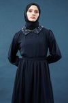 Lacivert İnci Detaylı Tesettür Elbise