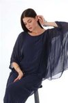 Navy Italian Batwing Sleeve Silk Blouse