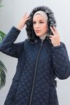 Lacivert Kapitone Şişme Mont
