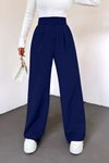 Lacivert Kemeri Cırtlı Pileli Bol Paça Pantolon