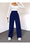 Lacivert Kemeri Cırtlı Pileli Bol Paça Pantolon
