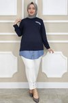 Lacivert Kot Kombinli Düğme Detaylı Tunik