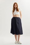 Lacivert Midi Standart Bel Pamuklu Kloş Etek