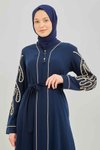 Lacivert Özel Tasarım İnci Detaylı Abaya