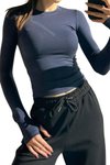 Lacivert Parmak Geçirmeli Bisiklet Yaka Crop Body