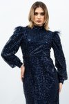 Lacivert Payetli Navy Blue Tesettür Abiye Elbise