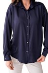 Lacivert Saten Smart Casuel Metal Düğme Detaylı Gömlek