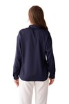 Lacivert Saten Smart Casuel Metal Düğme Detaylı Gömlek