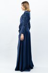 Lacivert Taş Detaylı Saten Tesettür Abiye Elbise