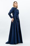 Lacivert Taş Detaylı Saten Tesettür Abiye Elbise
