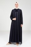 Lacivert Taş Detaylı Şifon Abaya Takım