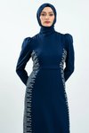 Lacivert Taş Detaylı Tesettür Abiye Elbise