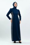 Lacivert Taş Detaylı Tesettür Abiye Elbise