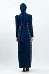 Lacivert Taş Detaylı Tesettür Abiye Elbise