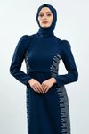 Lacivert Taş Detaylı Tesettür Abiye Elbise