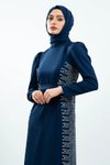 Lacivert Taş Detaylı Tesettür Abiye Elbise