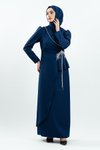 Lacivert Taş Detaylı Tesettür Abiye Elbise