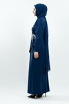 Lacivert Taş Detaylı Tesettür Abiye Elbise
