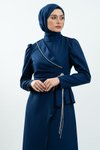 Lacivert Taş Detaylı Tesettür Abiye Elbise