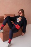 Lacivert Teddy Bear Crop Ayıcıklı Sweat Şardonsuz İnce Tasarım İplik Sweatshirt