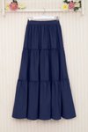 Lacivert Uzun Parçalı Beli Lastikli Etek