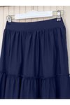 Lacivert Uzun Parçalı Beli Lastikli Etek