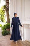 Lacivert Yakalı Pelerinli Tesettür Elbise