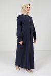 Lacivert Yakası Fermuarlı Renk Tesettür Elbise