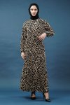 Leopar Kuşaklı Desenli Tesettür Elbise