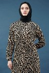 Leopar Kuşaklı Desenli Tesettür Elbise