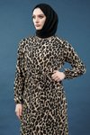 Leopar Kuşaklı Desenli Tesettür Elbise