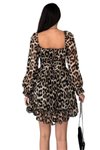 Leopar Mini Şifon Kumaş Desen Düşük Yaka Elbise