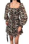 Leopar Mini Şifon Kumaş Desen Düşük Yaka Elbise
