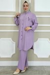 Lila Aksesuarlı Hakim Yaka İkili Takım