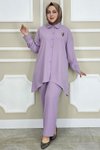 Lila Broş Detaylı İkili Tesettür Takım