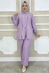 Lila Dantel Şerit Detaylı İkili Takım