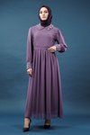 Lila İnci Detaylı Tesettür Abiye Elbise