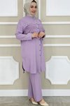 Lila Kombinli Taş Detaylı İkili Takım